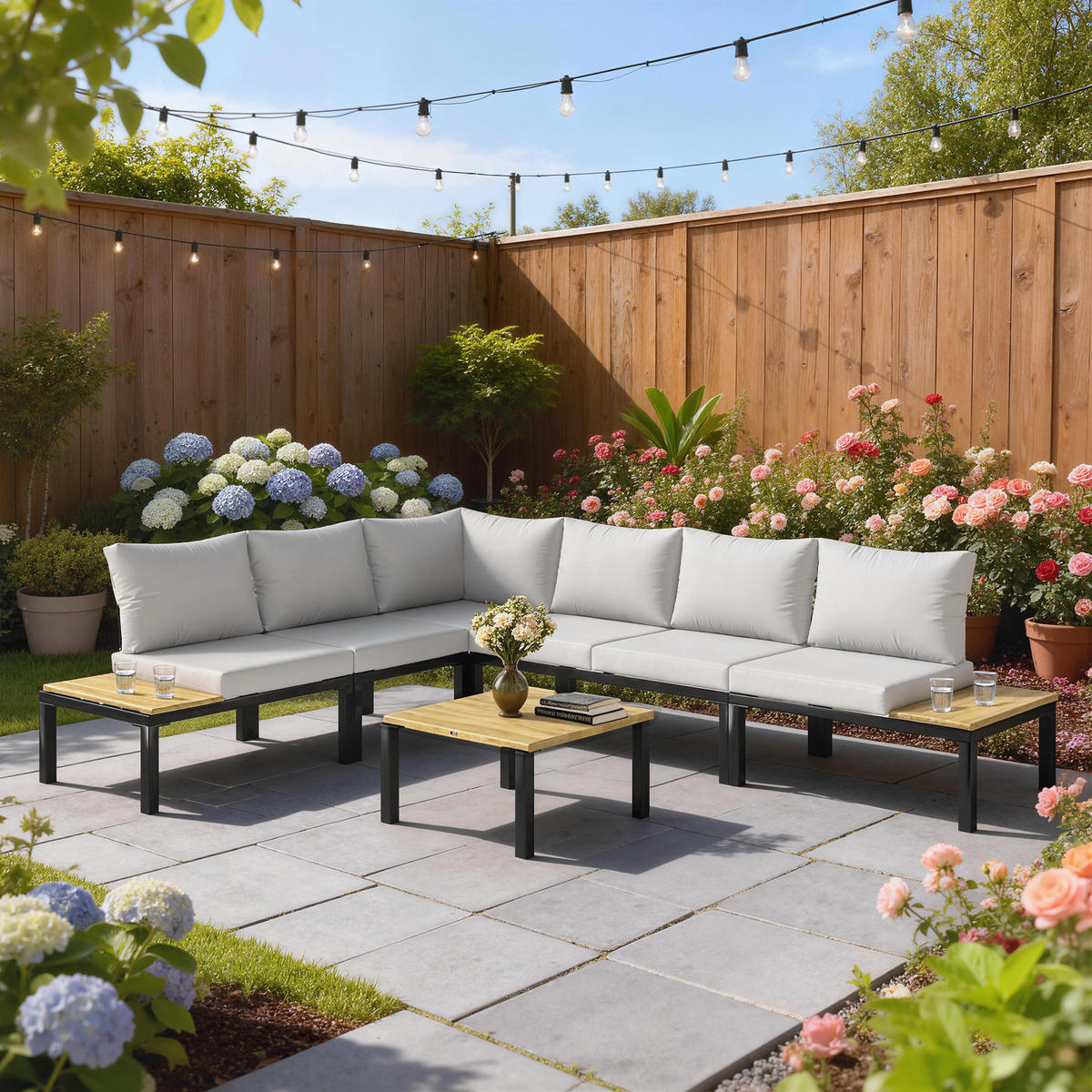GARTENMÖBELSET DE-13526 6-teilig, verwandelbar in ein Bett Grau - Hellgrau, Metall - ComfortXL