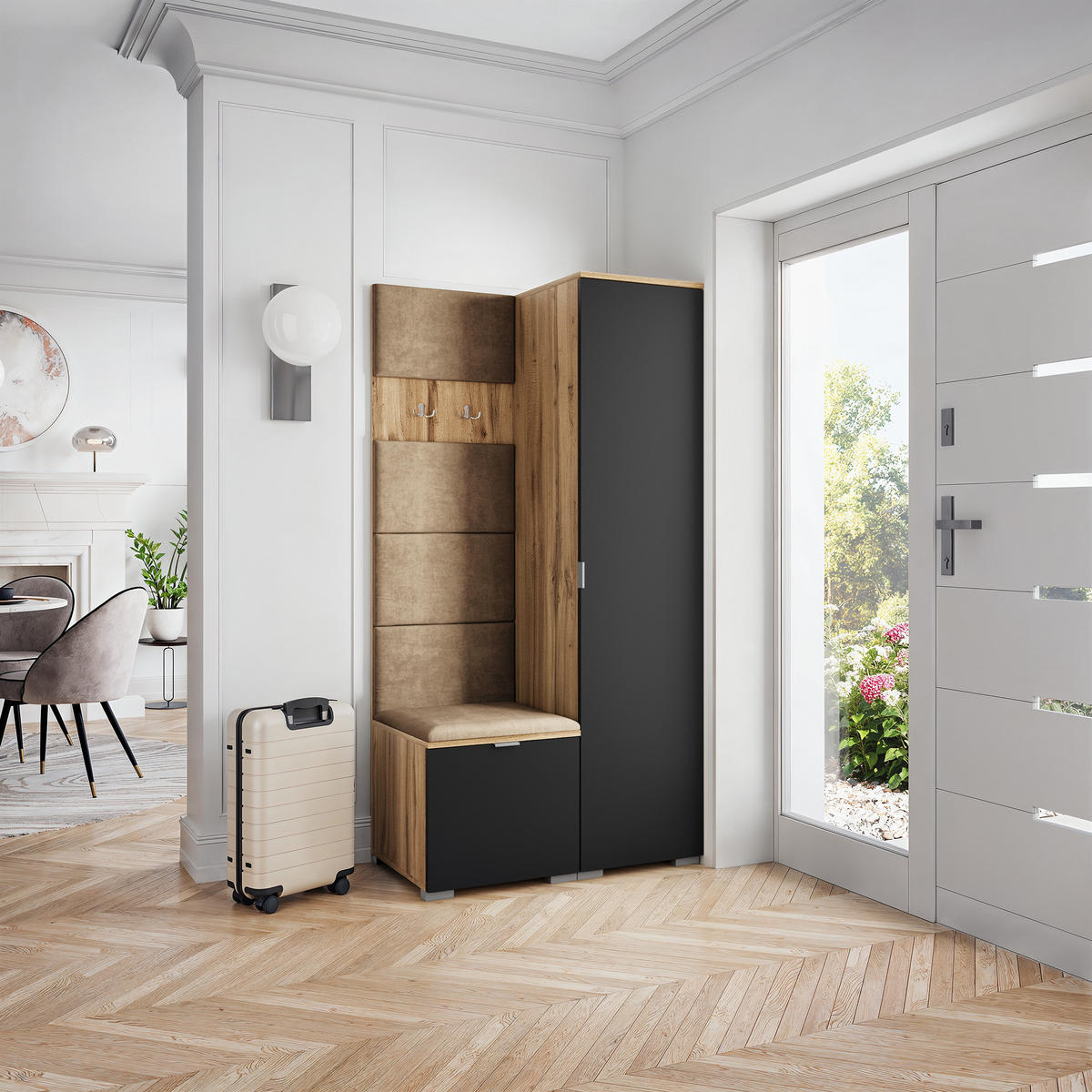 GARDEROBENSCHRANK LORI 95/181/51 cm Modern Garderobe-Set Eiche Wotan - Beige/Eiche Wotan, Holzwerkstoff (95/181/51cm) - MASSENO