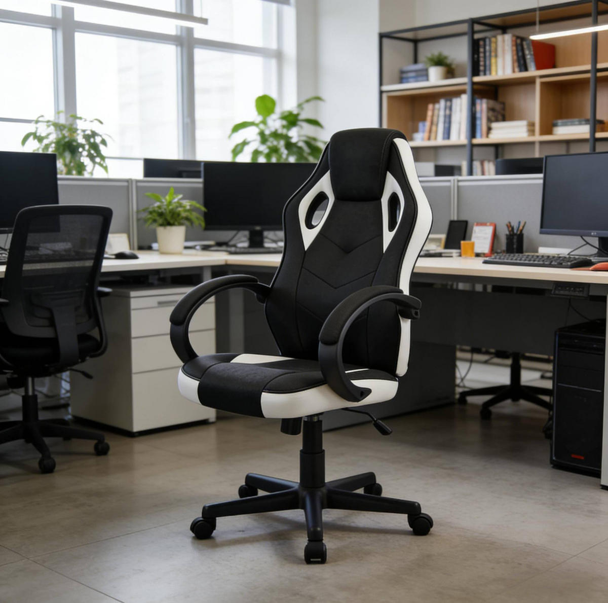 BÜROSTUHL ergonomisch höhenverstellbar Schwarz/Weiß - Schwarz, Metall (49.5/114/48.5cm) - Meubliv