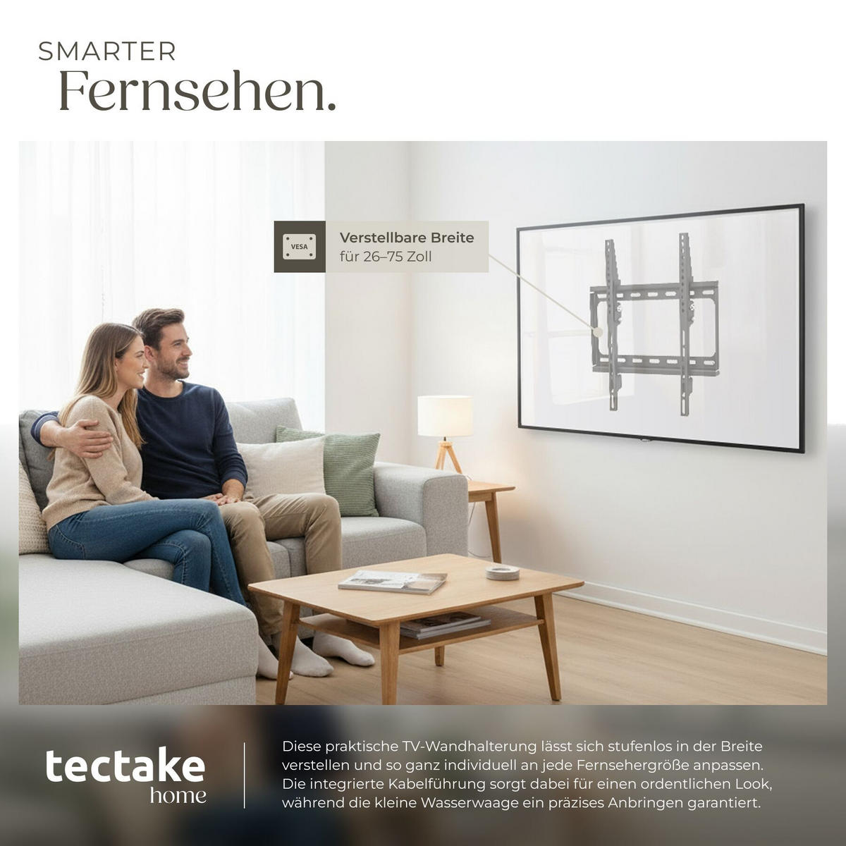 TV-WANDHALTERUNG, bis 100 kg, schwarz - Schwarz, Metall (40/2.5/45cm) - tectake