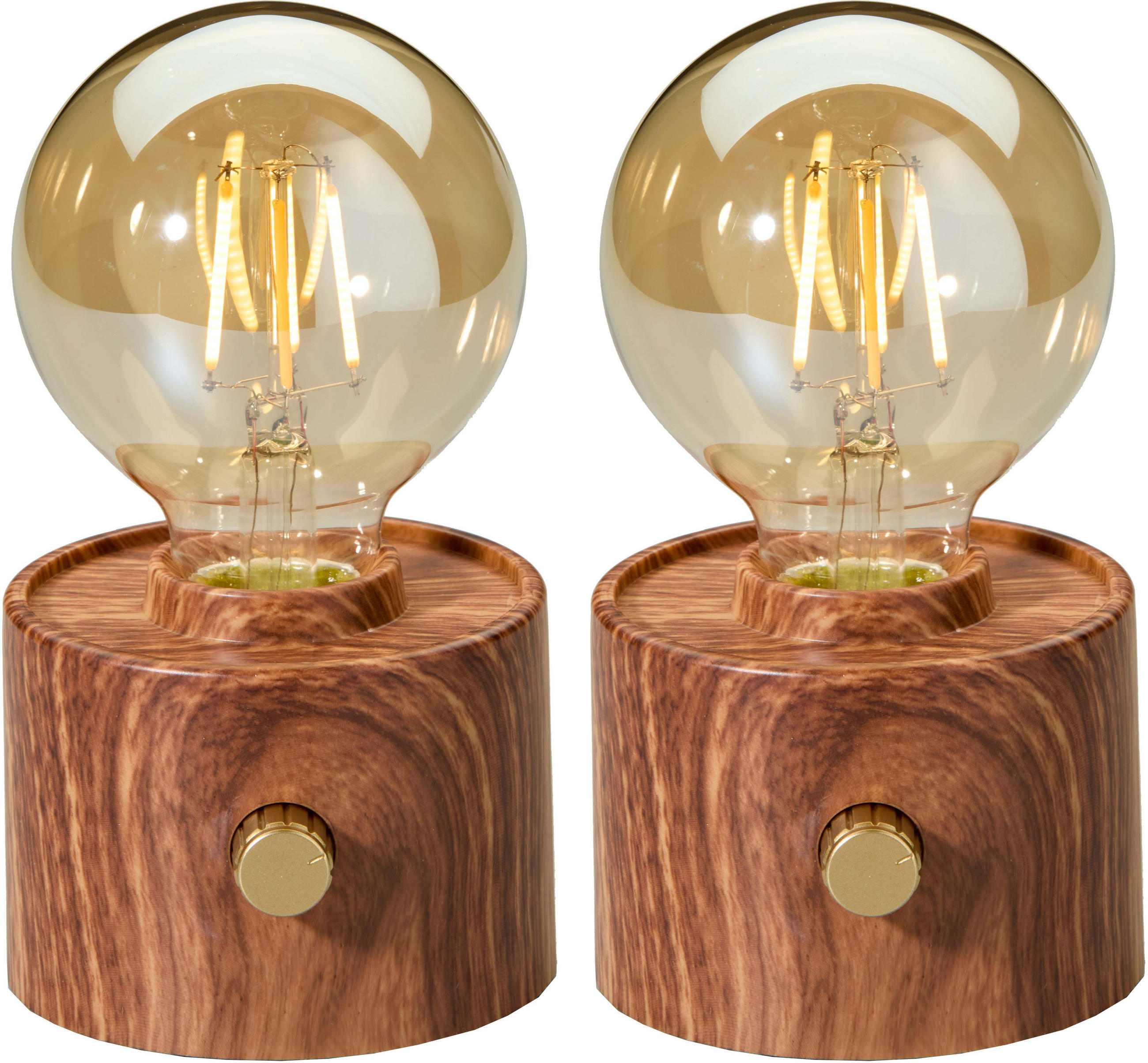 LED-TISCHLAMPE Vintage Edison dimmbar 10x9x16cm 2er-Set Walnuss - Braun, Kunststoff (10/8.7/16cm) - Northpoint