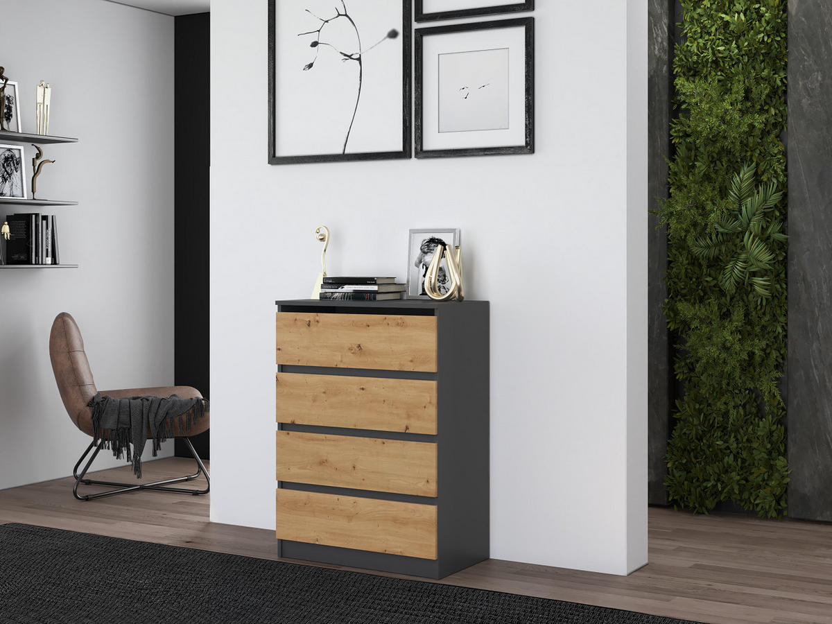 KOMMODE 4 SCHUBLADEN M4 - ANTHRAZIT / EICHE ARTISAN - Anthrazit/Eiche Artisan, Holzwerkstoff (70/97/40cm) - CDF