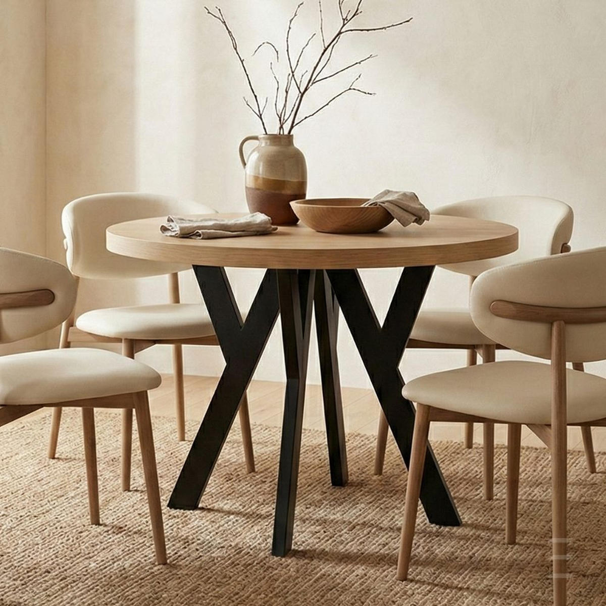 ESSTISCH Runder Ausziehbarer PERO 90/190, Eiche Artisan / Schwarz - Schwarz/Eiche Artisan, Holz (190/90/77cm) - Dekori_Interiors