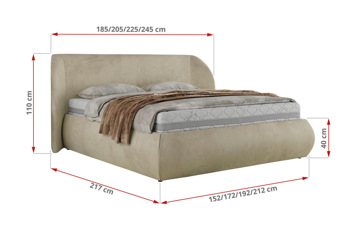 POLSTERBETT CAELA CLASSIC 200/200 - Beige Velvet - ohne Matratze - Beige, Textil (200/200cm) - MKS