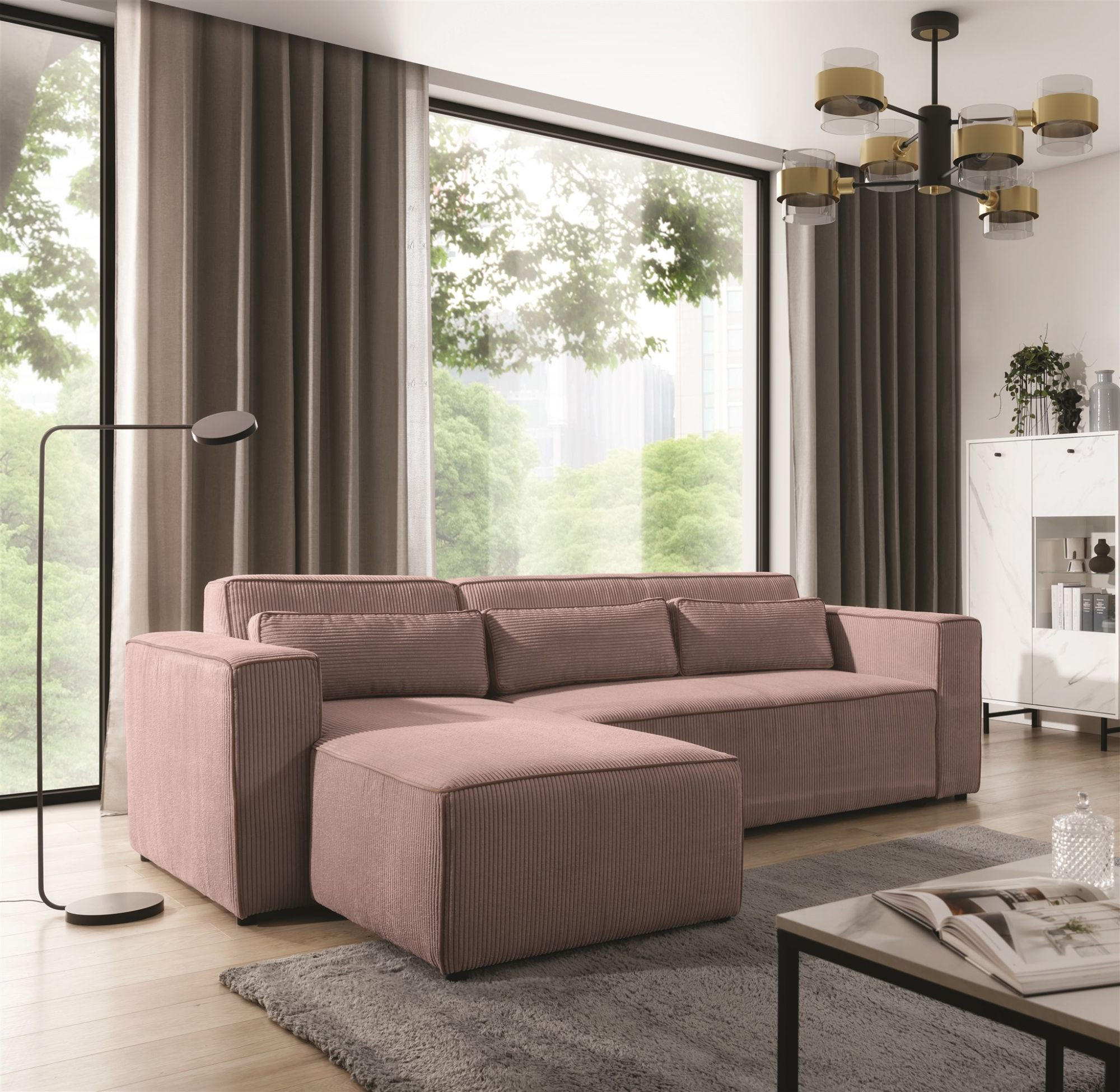 ECKSOFA Schlafsofa Waldo In Poso - Altrosa, Holzwerkstoff/Textil (260/173cm) - Fun Möbel