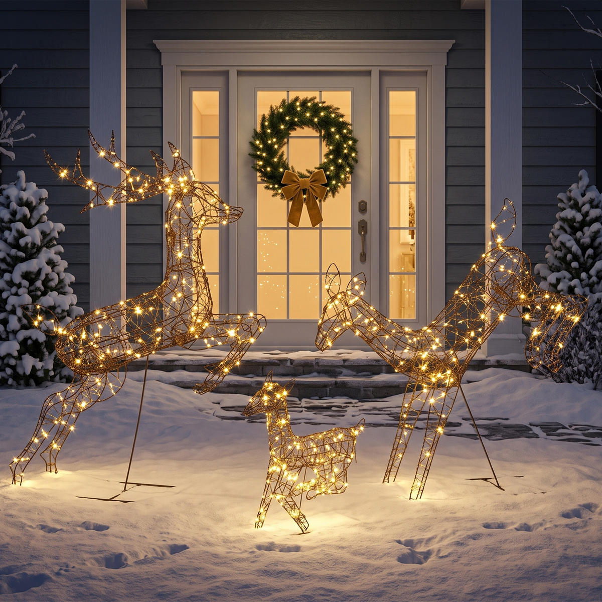BELEUCHTETE-WEIHNACHTSDEKORATION 3er Set Metall Kunststoff-Rattan Braun - Braun, Metall (25/120/75cm) - Outsunny