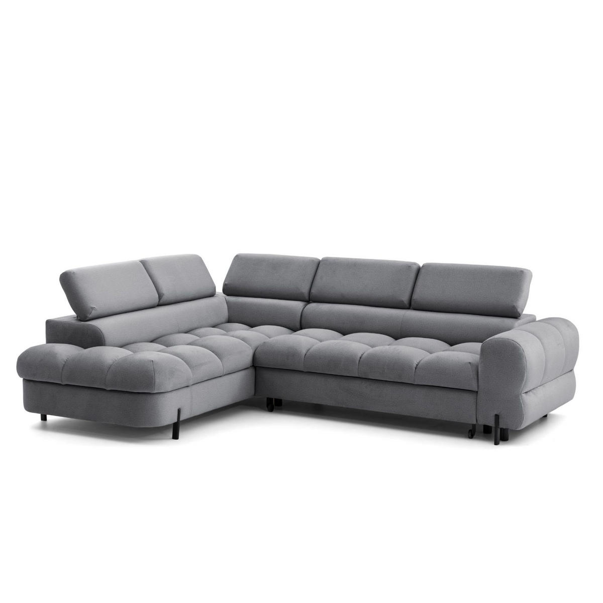 ECKSOFA BOWL L Links mit Schlaffunktion 125x195 Velours Dunkelgrau - Dunkelgrau/Schwarz, Holz/Textil (260/195cm) - Muffo