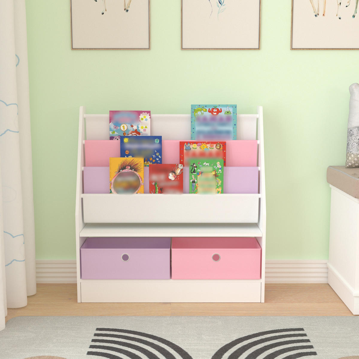 KINDERREGAL Neda - Lila/Weiß, Holzwerkstoff/Textil (71/74/23cm) - [en.casa]