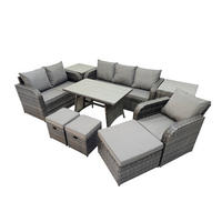 GARTENMÖBEL SET Polyrattan Dunkelgrau 9-Sitzer - Dunkelgrau/Grau, Glas/Kunststoff - Fimous