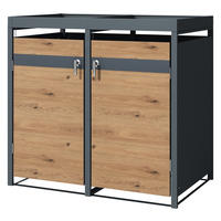MÜLLTONNENBOX 2er mit Pflanzdach Anthrazit-Eichenoptik - Braun, Metall (132/124/80cm) - ML-DESIGN