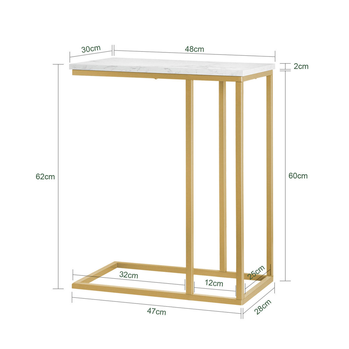 BEISTELLTISCH Golden - Goldfarben, Holzwerkstoff (30/48/61cm) - SoBuy