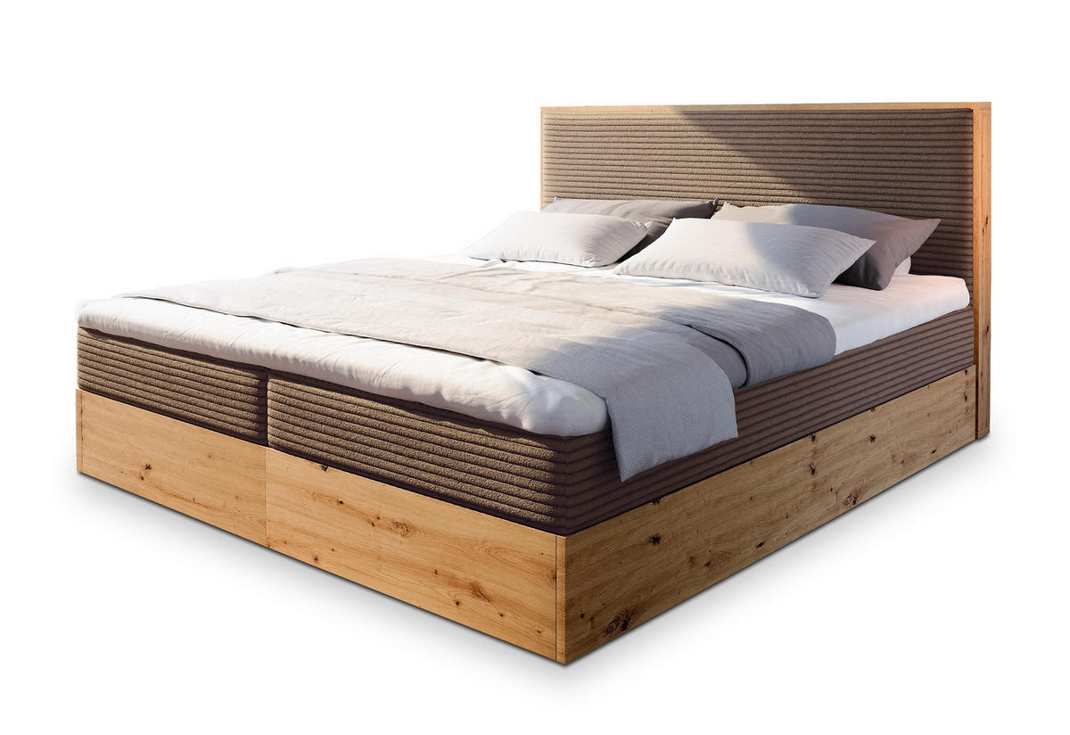 POSTEL BOXSPRING VERDON 160x200 cm, s matrací a úložným prostorem, hnědá - hnědá, kompozitní dřevo/textil (160/200cm) - MASSENO