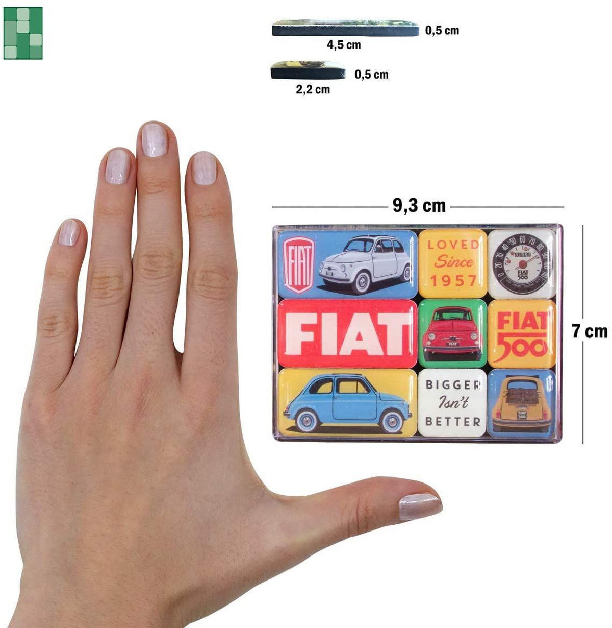 MAGNETSET 9-teilig Fiat Fiat 500 Loved Since 1957 - Multicolor, Metall (9/7/2cm) - Nostalgic-Art