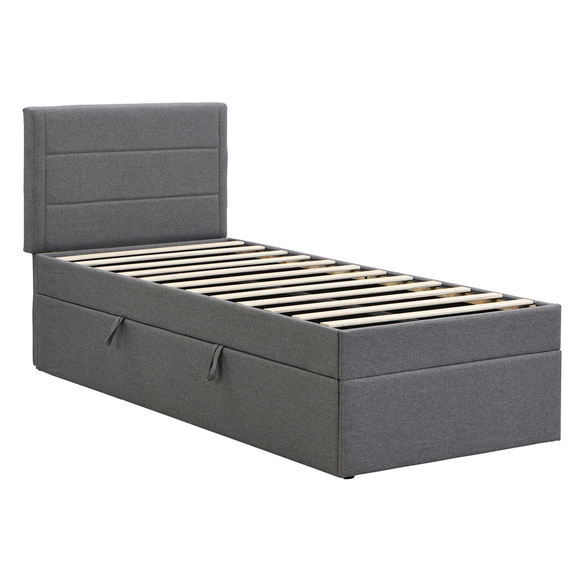 POLSTERBETT 90/200 cm Grau mit Stauraum und Lattenrost aus MDF - Grau, Holzwerkstoff (90/200cm) - OKWISH
