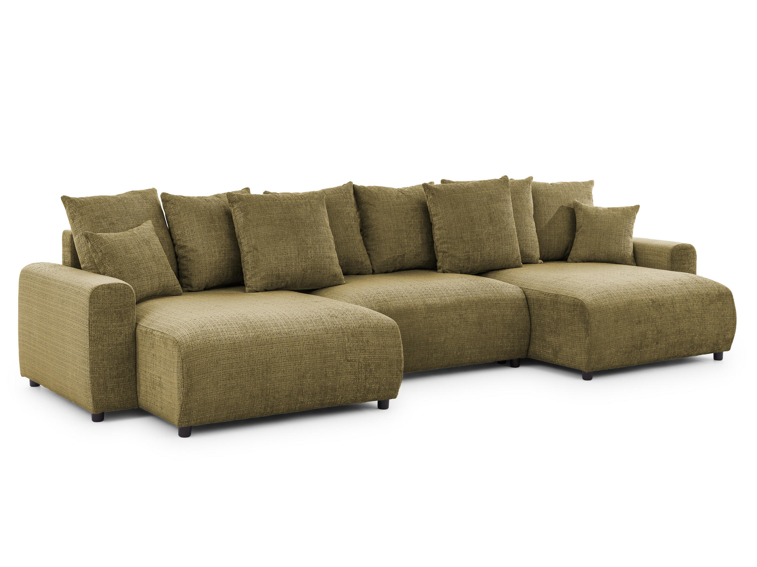 WOHNLANDSCHAFT Calma mit Schlaffunktion und Bettkasten im Bumpy-Design aus weichem Grün Chenille-Stoff - Schwarz/Grün, Holz/Kunststoff (336/88/140cm) - S-Style Möbel