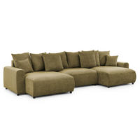 WOHNLANDSCHAFT Calma mit Schlaffunktion und Bettkasten im Bumpy-Design aus weichem Grün Chenille-Stoff - Schwarz/Grün, Holz/Kunststoff (336/88/140cm) - S-Style Möbel