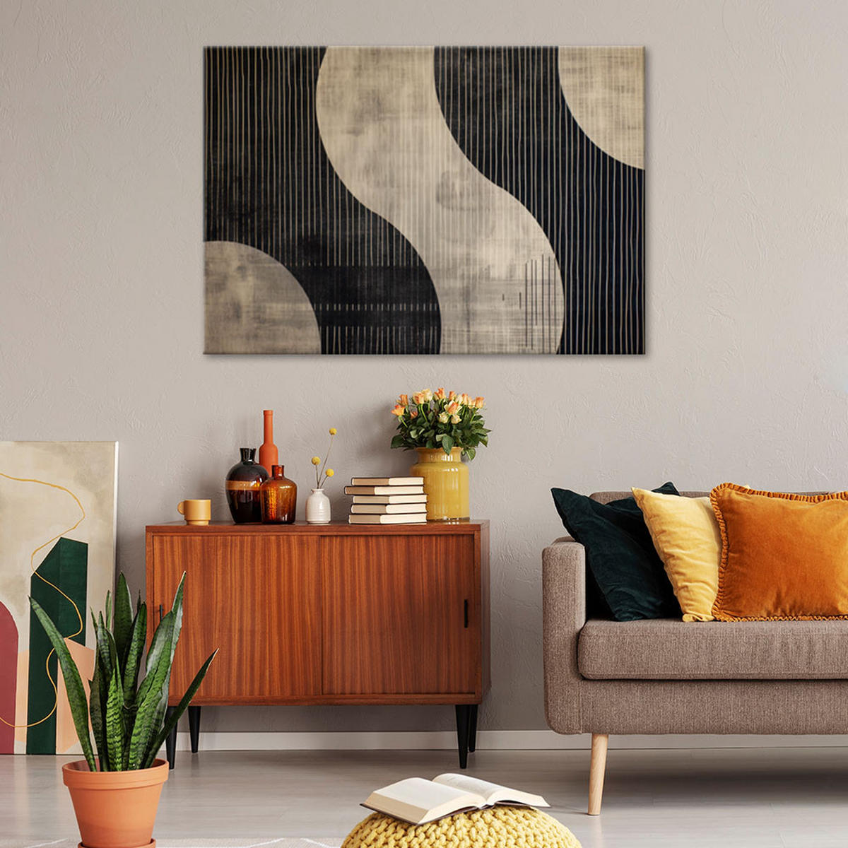 LEINWANDBILD Beige Retro Abstraktion - Lila, Textil (100/70cm) - Feeby