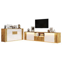 WOHNZIMMERSET 180×40×51cm Weiß mit Sideboard - Weiß/Naturfarben, Holzwerkstoff (180/51/40cm) - FLIEKS