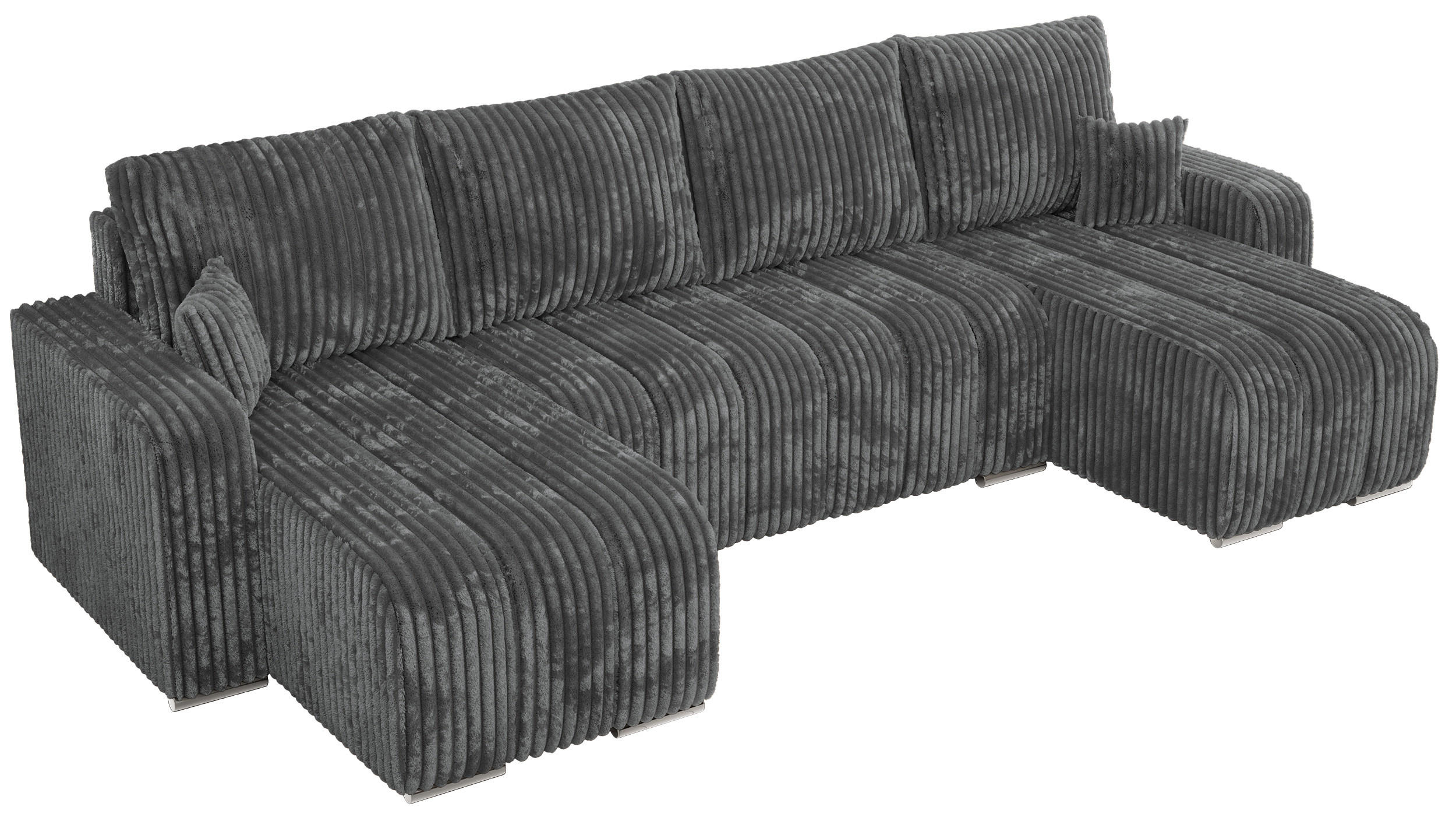 WOHNLANDSCHAFT KIRASSO U Dunkelgrau Cord - Dunkelgrau/Grau, Textil/Metall (320/86/147cm) - MKS