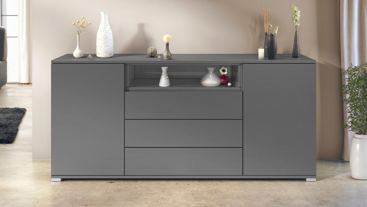 SIDEBOARD Skadu Grau Hochglanz - Grau, Holzwerkstoff (166.5/75.5/35cm) - Vladon