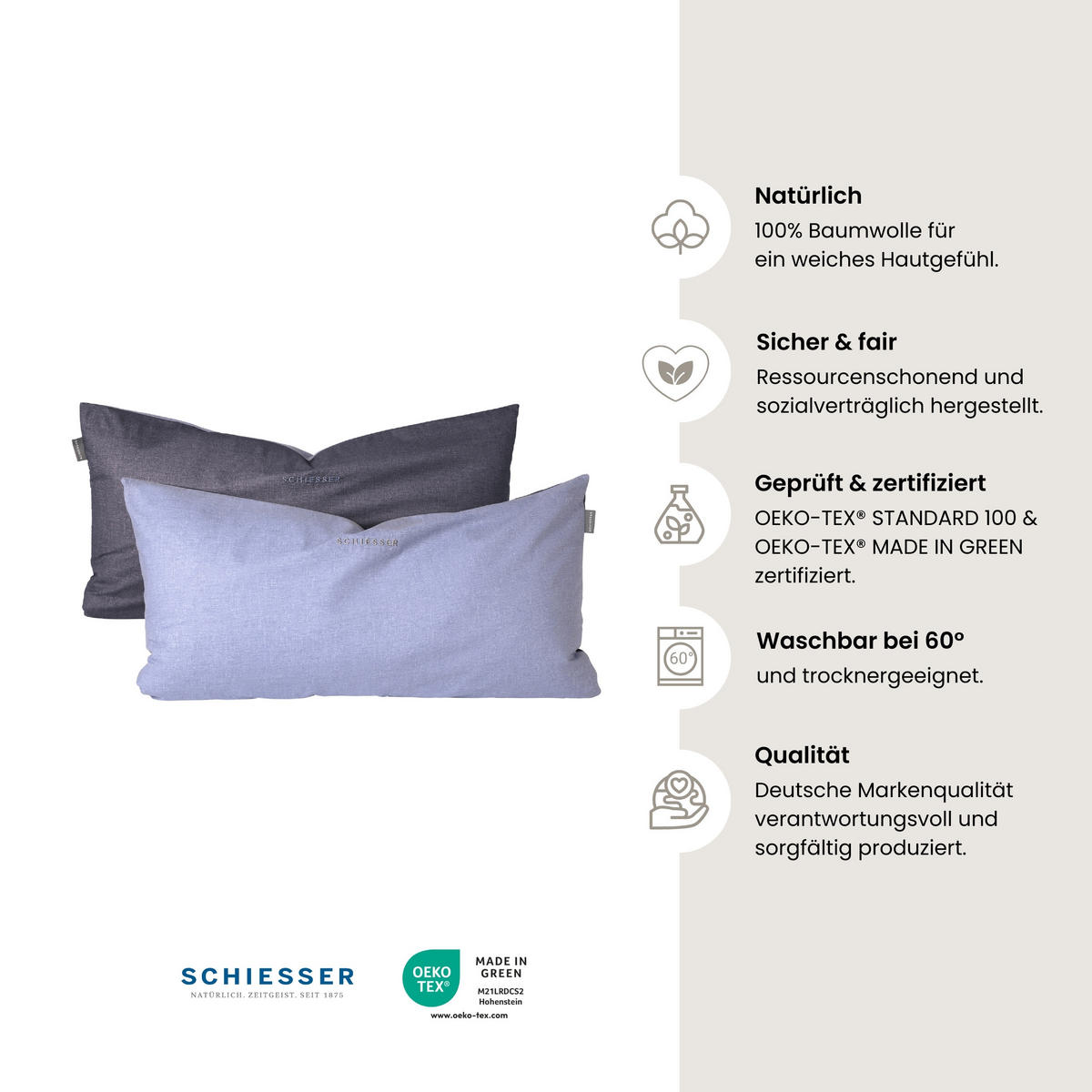 KISSENHÜLLENSET Doubleface - Renforcé - 2-teilig - 40 x 80 cm - Blau - Blau, Textil (40/80cm) - SCHIESSER