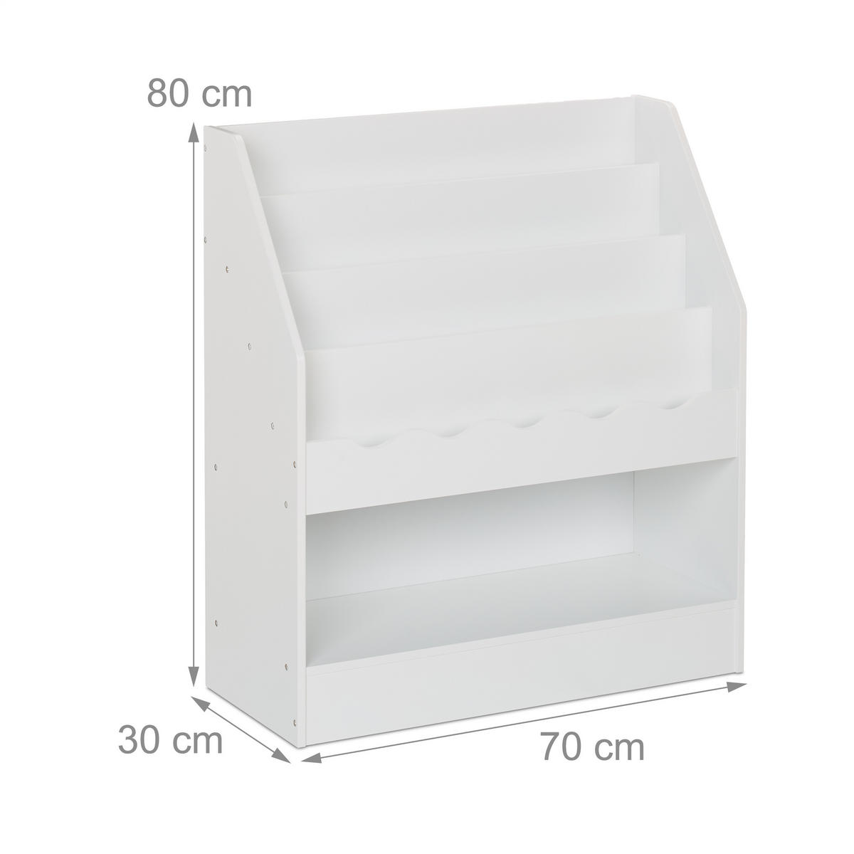 KINDERBÜCHERREGAL - Weiß, Holzwerkstoff (70/80/30cm) - Relaxdays