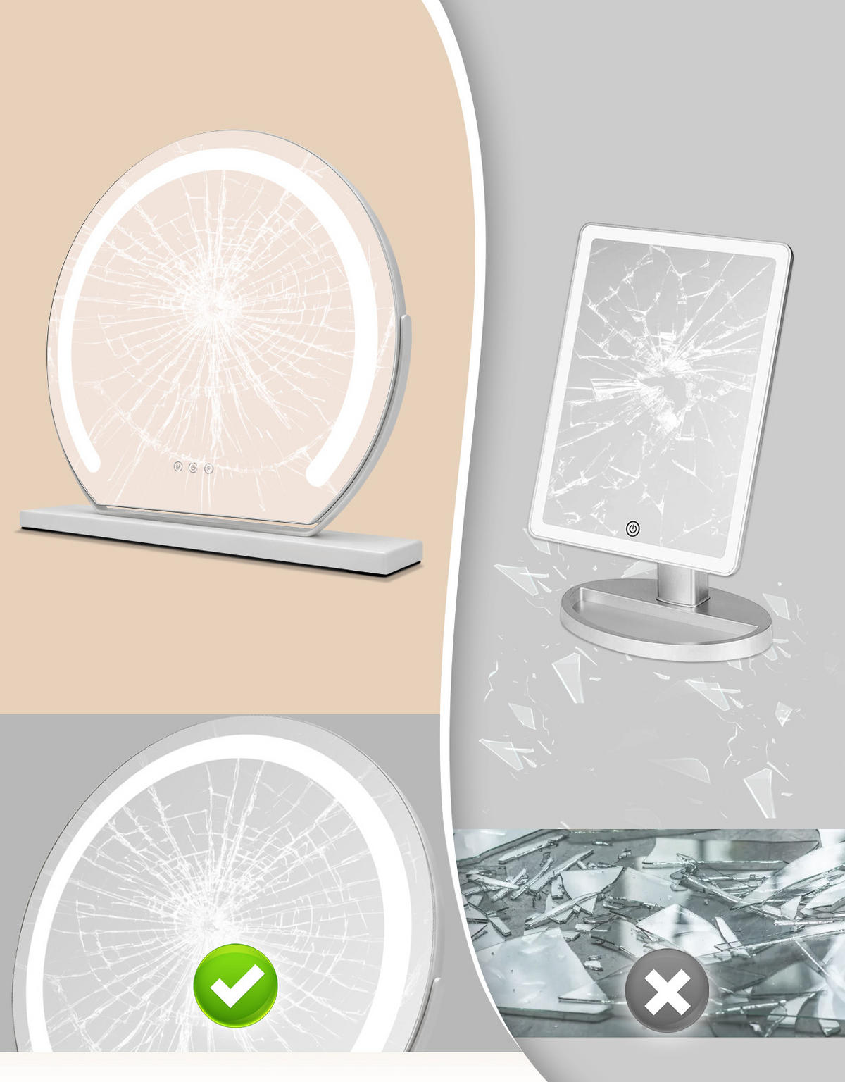 LED Schminkspiegel 10/40/38cm - Weiß, Glas (10/38/40cm) - Nettlife