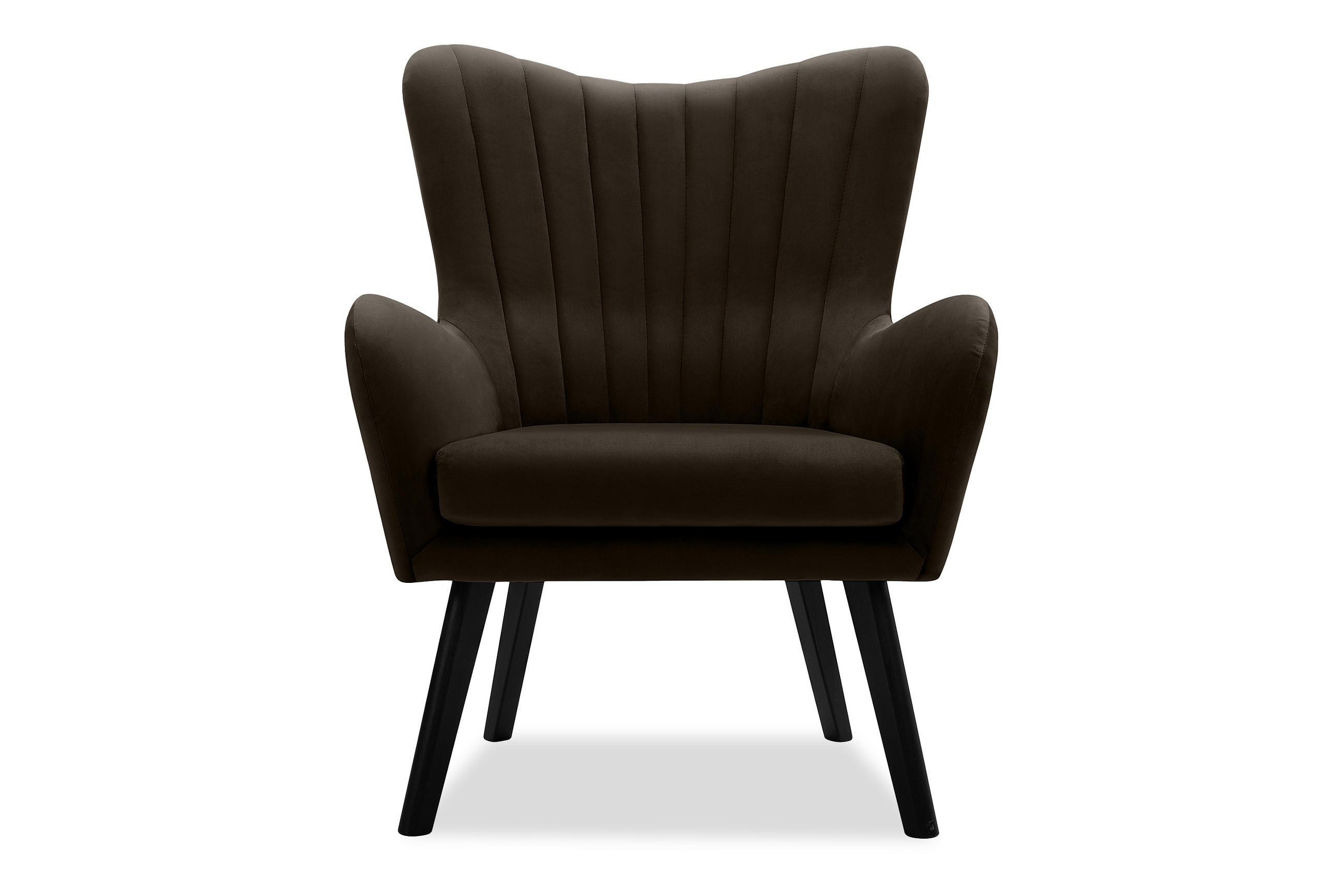OHRENSESSEL GADI Velourstoff, Braun - Schwarz/Braun, Holz/Textil (76/100/78cm) - KONSIMO®