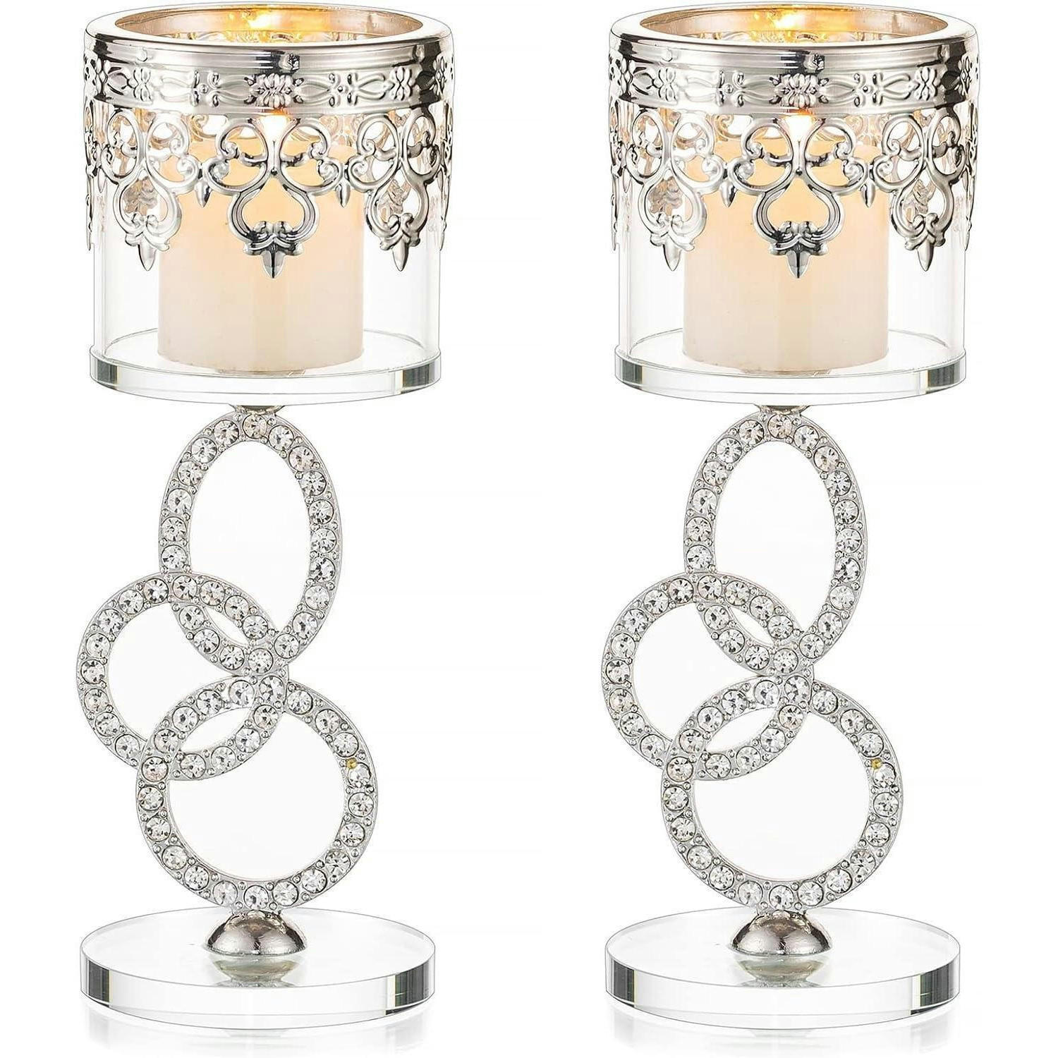 KERZENSTÄNDER 2-teiliges Set Kristall Glas Silber 17,5 cm - Silberfarben, Metall (6.5/17.5/6.5cm)