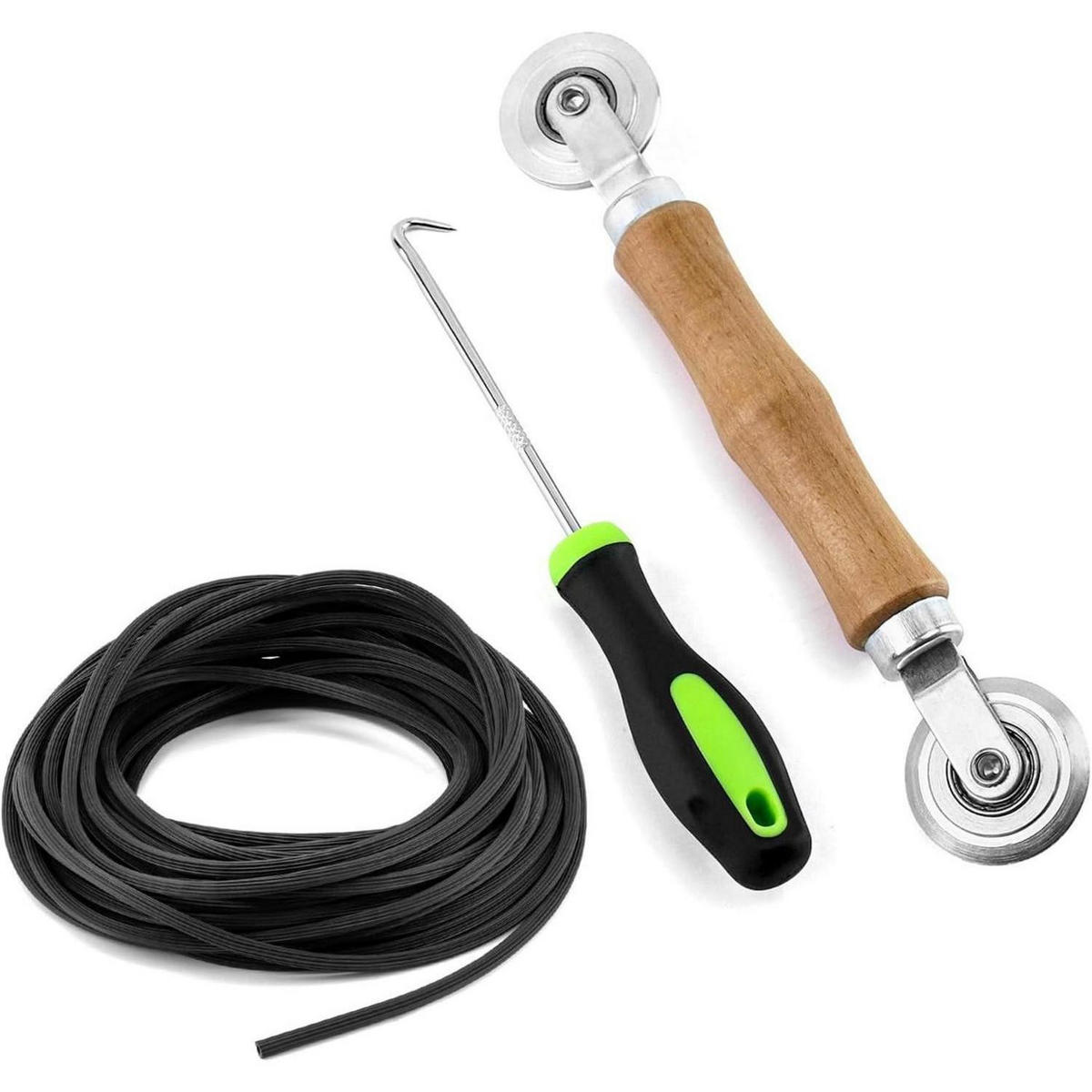 FLIEGENGITTER Reparatur Set 3-teilig mit Kedergummi 5 mm x 15 m - Schwarz, Metall (3.8/3.7/22cm)