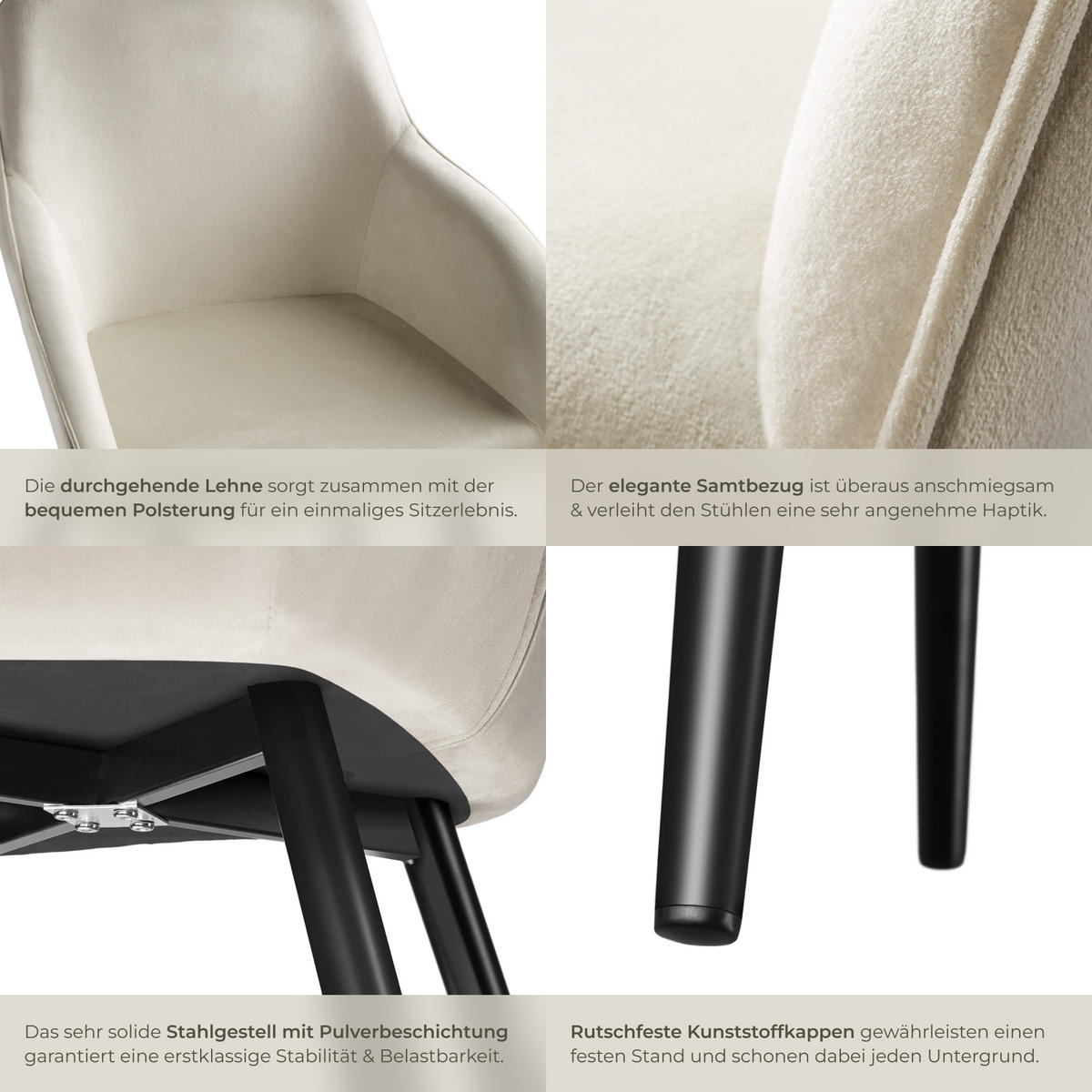 ESSZIMMERSTUHL 6er Set Marilyn 58 x 62 x 82 cm creme/schwarz - Creme/Schwarz, Textil (58/82/62cm) - tectake