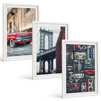 BILDER SET 3er Set - 40x60 cm Weißer Rahmen - Alte Autobrücke Brooklyn Retro-Audio - Weiß, Kunststoff (40/60cm) - TULUP