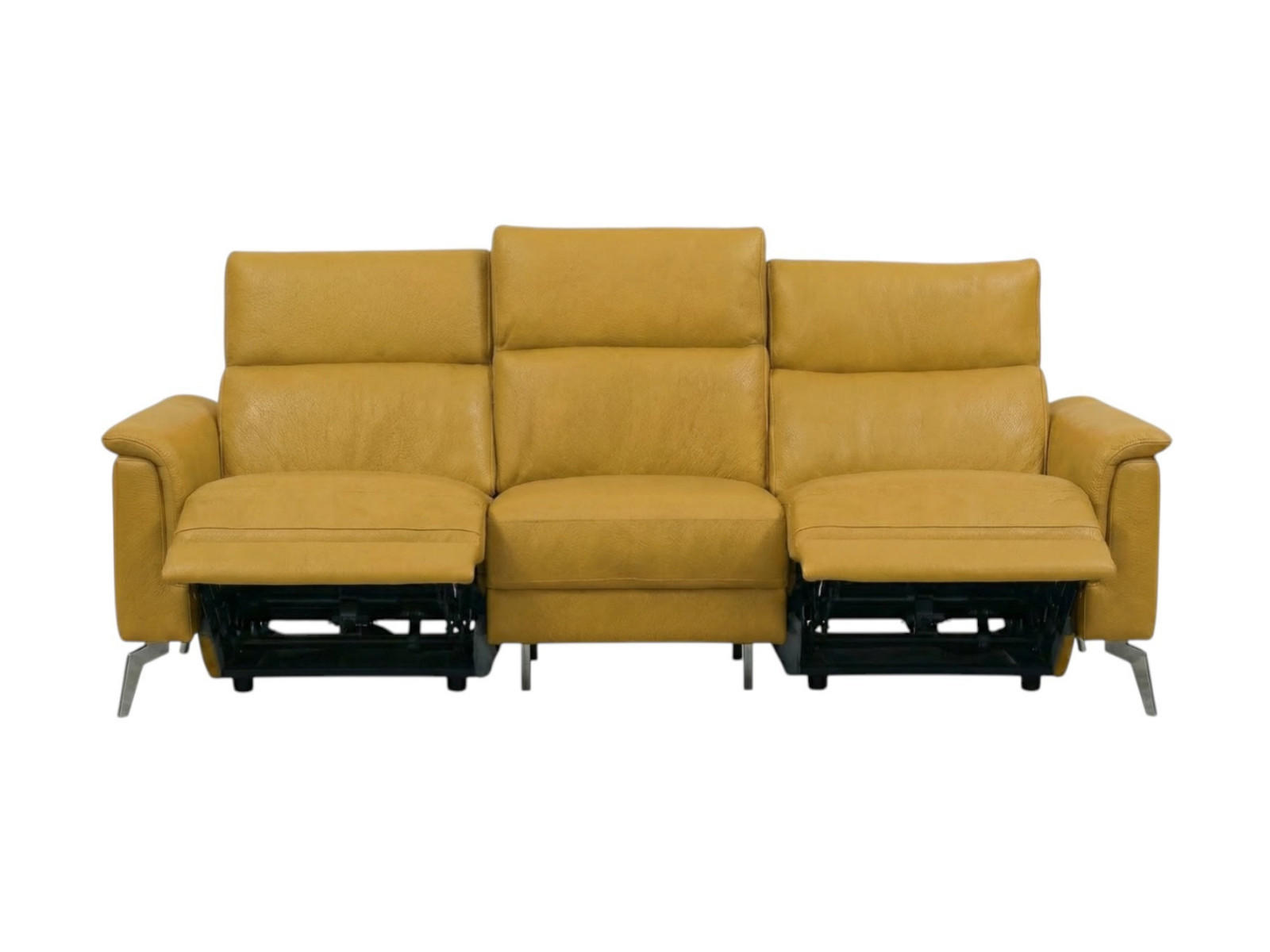 3-SITZER Sofa Borea Echtleder mit 2 x Relaxfunktion Senfgelb - Gelb, Leder/Metall (220/102/98cm)