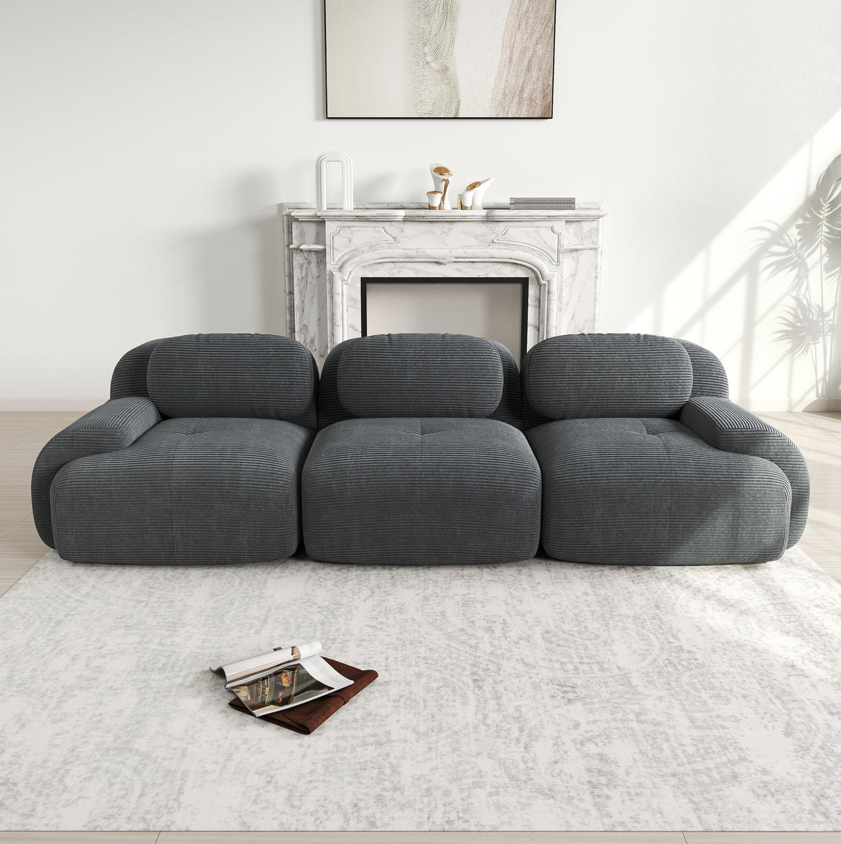 SOFA modulares Ecksofa Cord Grey - Grau, Kunststoff (103/75/298cm) - Meubliv