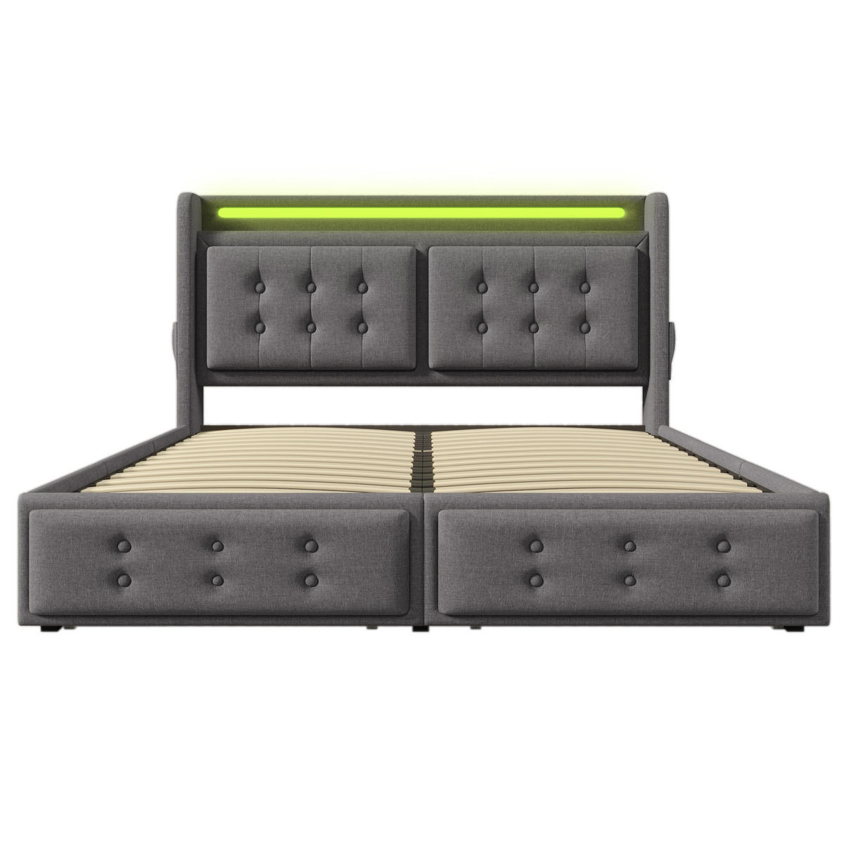 POLSTERBETT mit LED, USB-C und 4 Schubladen 180x200 cm Grau - Grau, Metall (180/200cm) - Meubliv