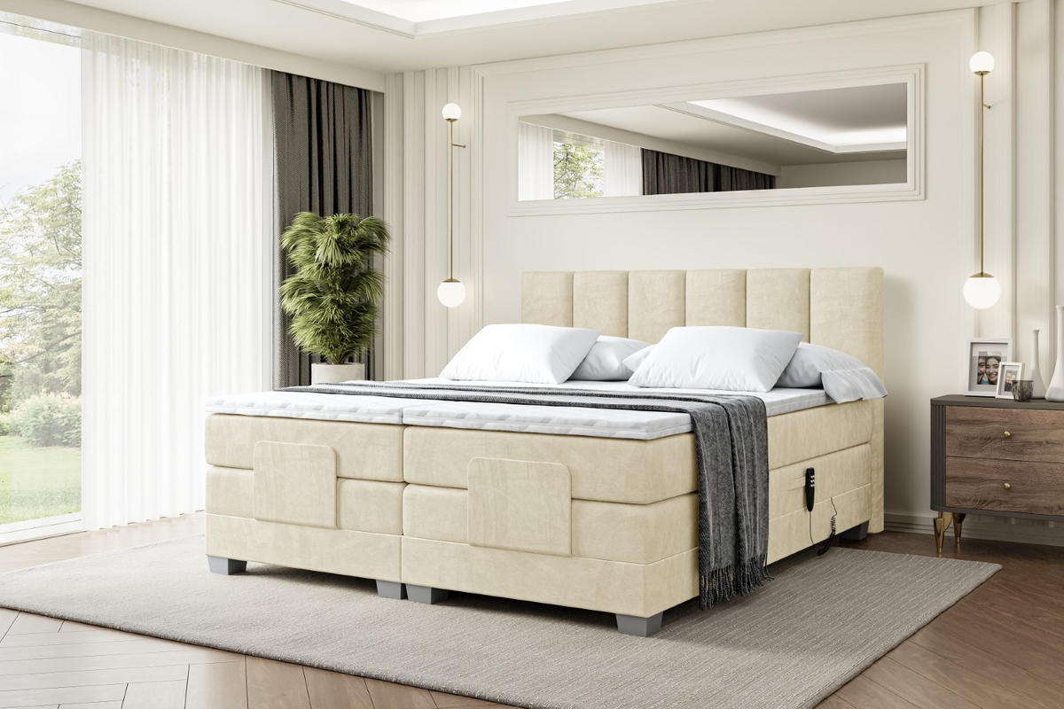 BOXSPRINGBETT elektrisch verstellbar mit 2 Matratzen H4/Taschenfederung AMEL EL 200 x 200 Beige - Beige, Holzwerkstoff (207/200cm) - ALTDECOR