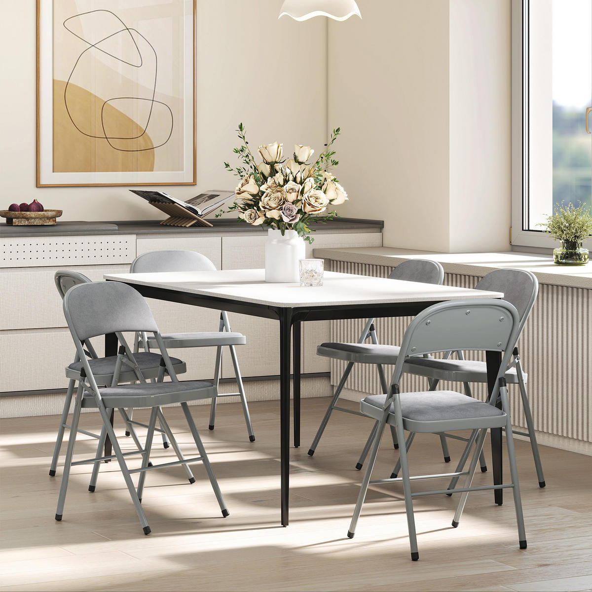 KLAPPSTUHL 4er-Set DE-13269 Samtpolster & Stahlrahmen Hellgrau - Hellgrau, Metall (45/78/46cm) - ComfortXL