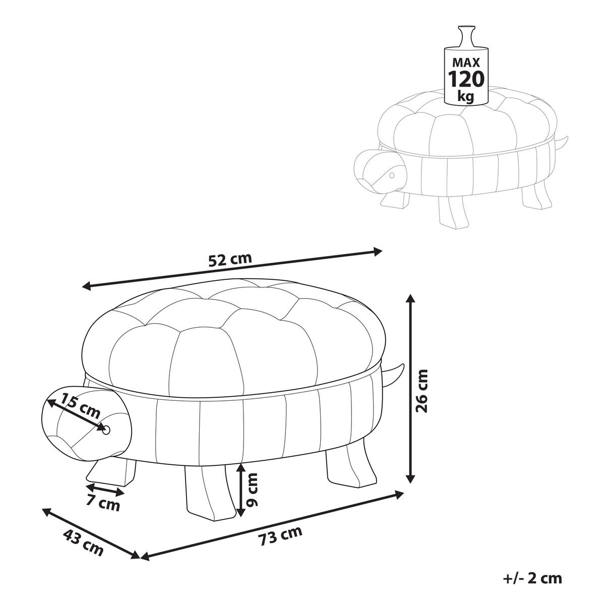 TIERHOCKER Turtle 43/73/26 cm - Grün, Kunststoff/Textil (73/26/43cm) - Beliani