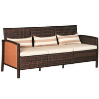 RATTAN SOFA MIT KISSEN DE-06664 3-Sitzer, wetterfest Braun - Braun, Kunststoff/Metall (68/78/173cm) - ComfortXL