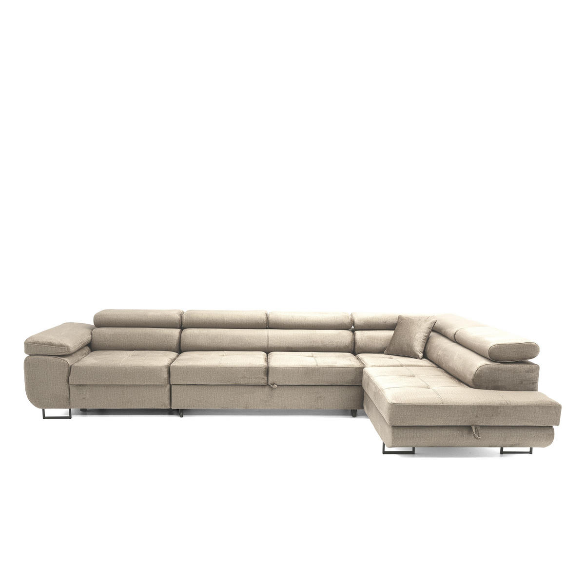 ECKSOFA WILD MAXI L Rechts mit Schlaffunktion 125x195 Velours Beige - Chromfarben/Beige, Holz/Textil (203/350cm) - Muffo