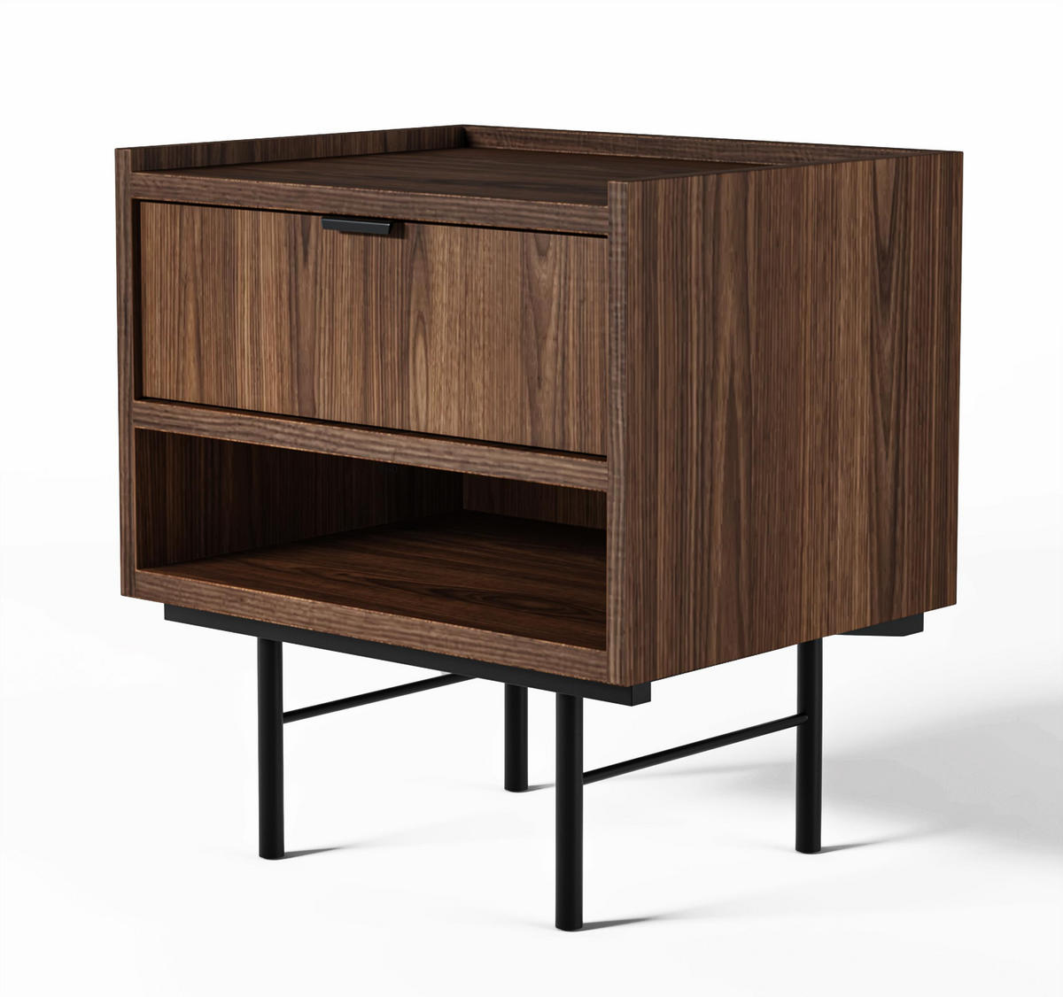 NACHTTISCH Nordiva 1S Warmia Walnut 40/55/35 cm – Metallgestell - Walnussfarben/Schwarz, Holzwerkstoff/Metall (40/55/35cm) - AX Living