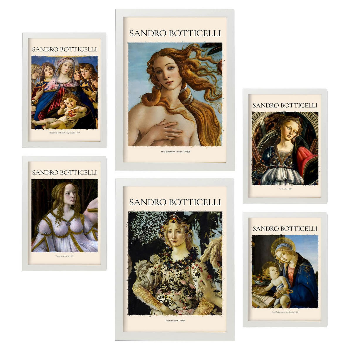 POSTER Set Mit 6 Sandro Boticelli Sammlung A3 & A4 Weißer Rahmen - Weiß, Papier (29/3cm) - Nacnic