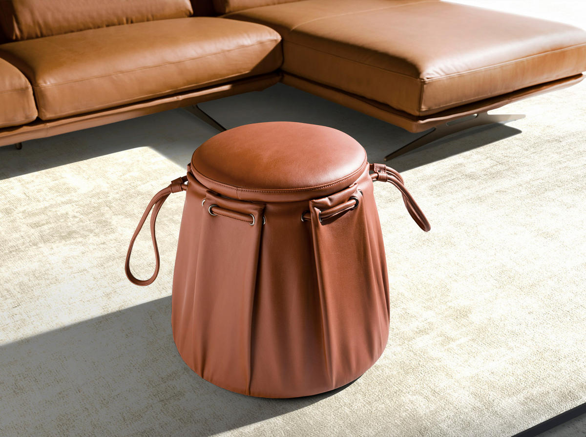 POUF rund Kessel orange 52/52/44 - Orange, Leder (52/44/52cm) - ANGEL CERDA