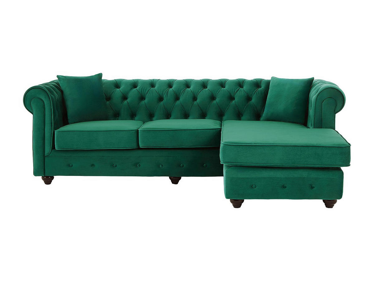 CHESTERFIELD Ecksofa - Ecke wechselbar - Samt - Grün - TOLEDO - Grün, Textil (228/72/163cm) - Vente-Unique
