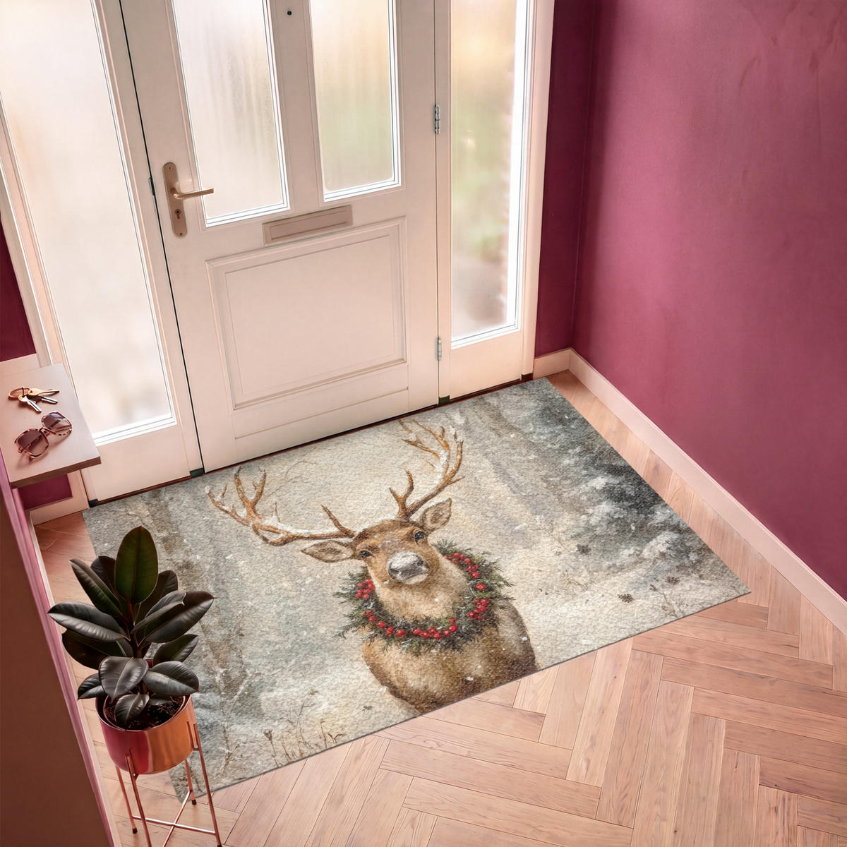 ROHOŽKA Vianoce - sobi - zima - veniec 180x120 cm - hnedá, plast (180/120cm) - MuchoWow