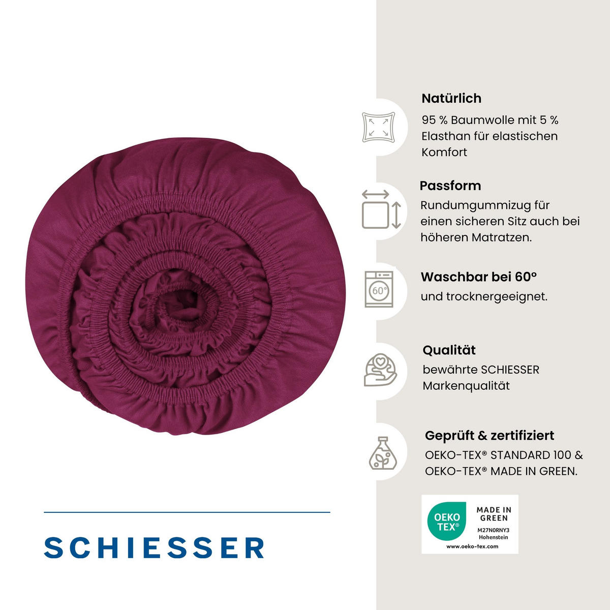 SPANNBETTLAKEN Flexi 95 % Baumwolle, 5 % Elasthan 180x200 cm Beere - Beere, Textil (180/200cm) - SCHIESSER