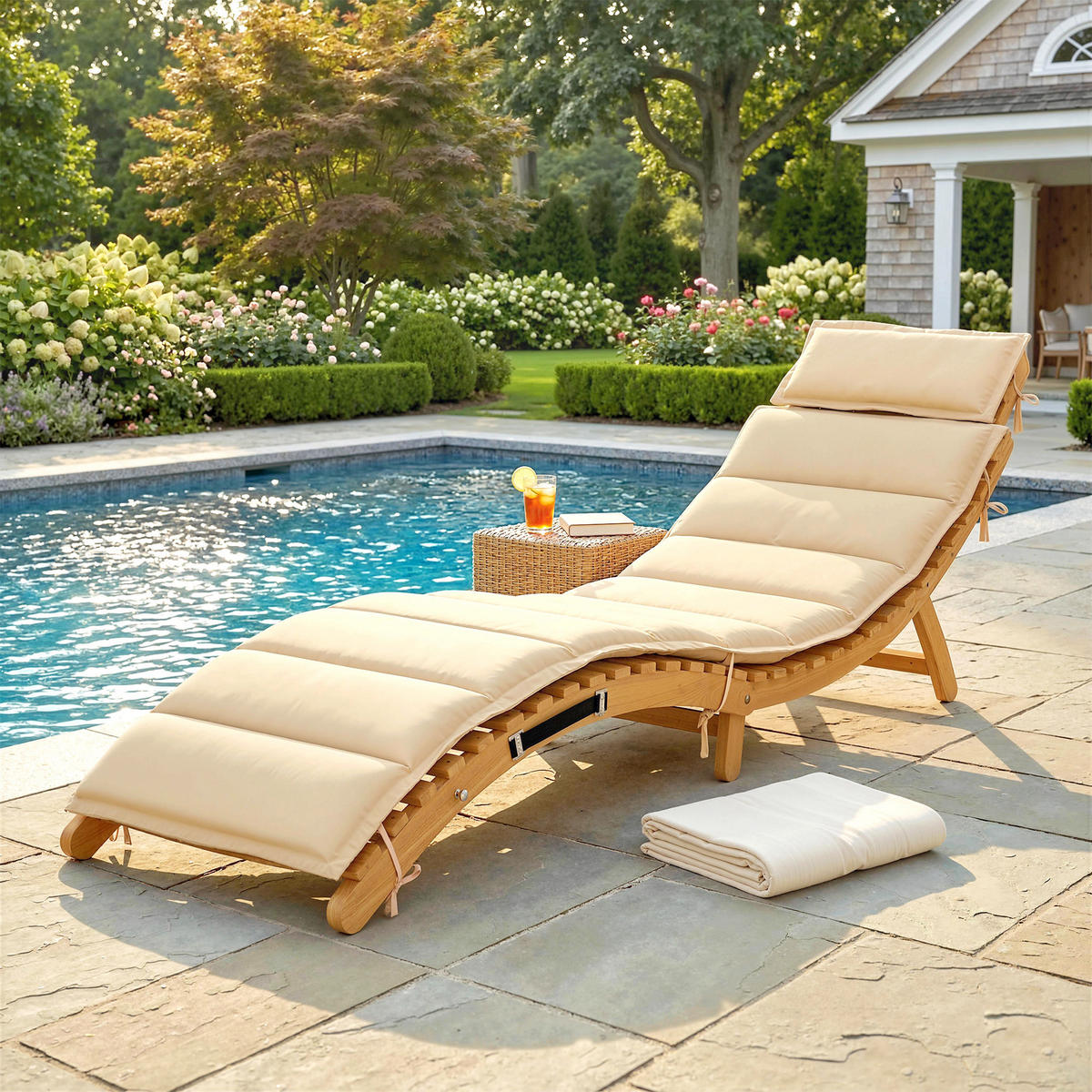 SONNENLIEGE aus Akazienholz Polyester Beige - Beige/Akaziefarben, Holz/Textil (54/63/183cm) - Outsunny