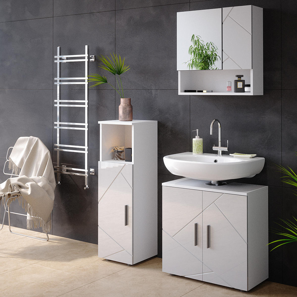 MIDISCHRANK Irma Weiß 30 x 95 cm - Weiß Hochglanz, Holzwerkstoff (30/95/30cm) - Vicco