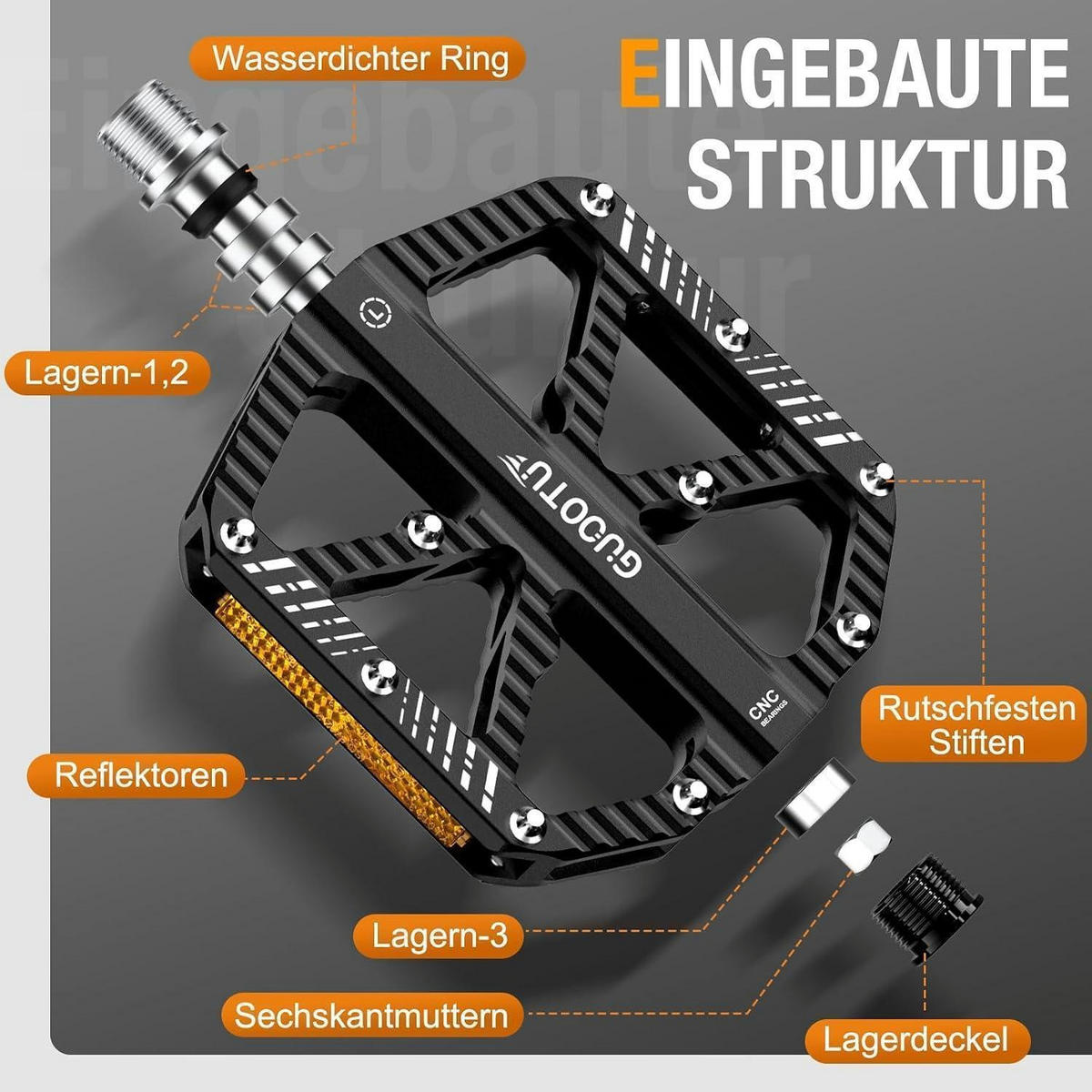 FAHRRADPEDALE Aluminium CNC Schwarz mit Reflektoren - Schwarz, Metall (10/1.5/12cm)