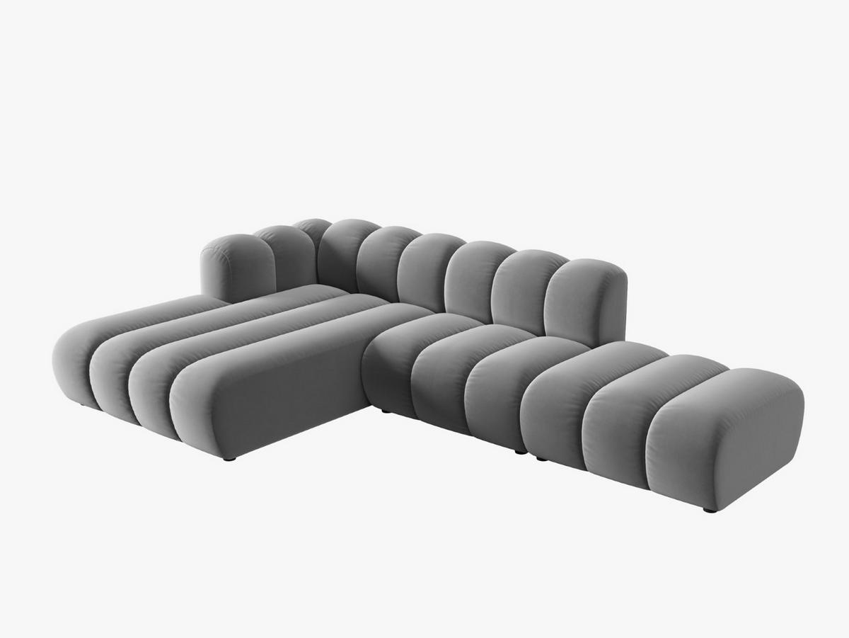 ECKSOFA modular links Lupine aus Samt grau 5 Sitzplätze - Grau, Textil (177/299cm) - Micadoni